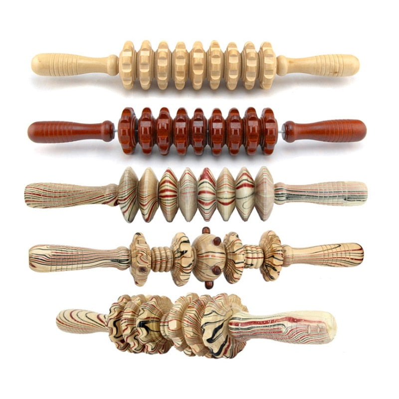 Wooden Back Massager with 9 Rollers for Full Body
