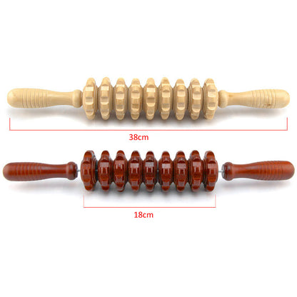 Wooden Back Massager with 9 Rollers for Full Body